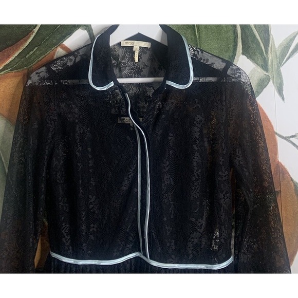 Maje Size 3 US Large Black Rabilo Floral Lace Dress Button Front Long Sleeve - Picture 2 of 4